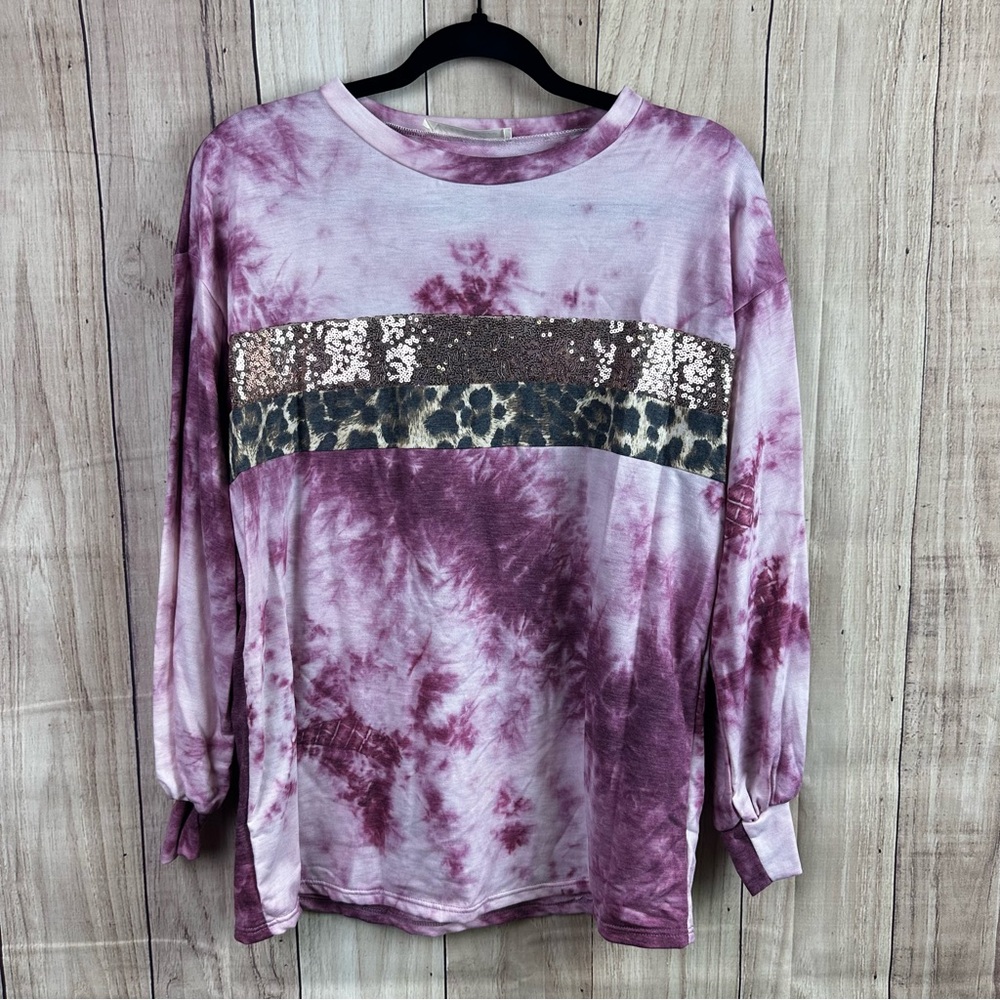 Vine & Love Tie-Dye Shirt with Leopard Print